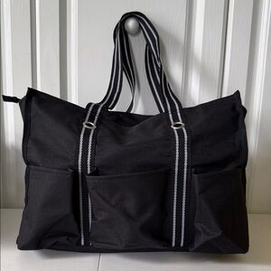 Thirty-one Black Tote Bag with Striped Handles